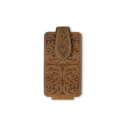 FUNDA DE PIEL MARRÓN GRABADA ARIAT PARA TELÉFONO MÓVIL- A0604144