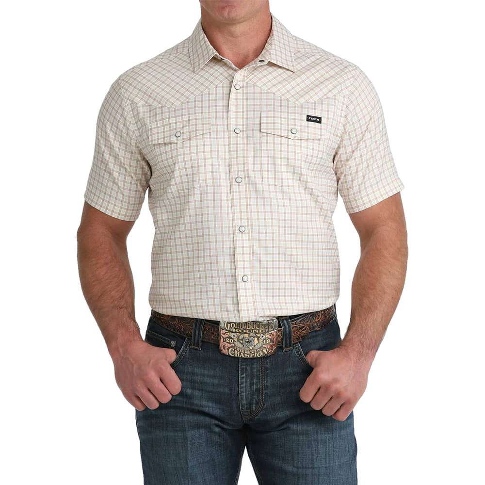 CINCH STRIPE YELLOW SHORT SLEEVE SHIRT-MTW1402012 Laherradurawwnc.com