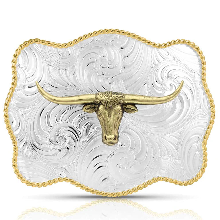 MONTANA SILVERSMITH BOLD ENGRAVED SCALLOPED BUCKLE WITH LONGHORN