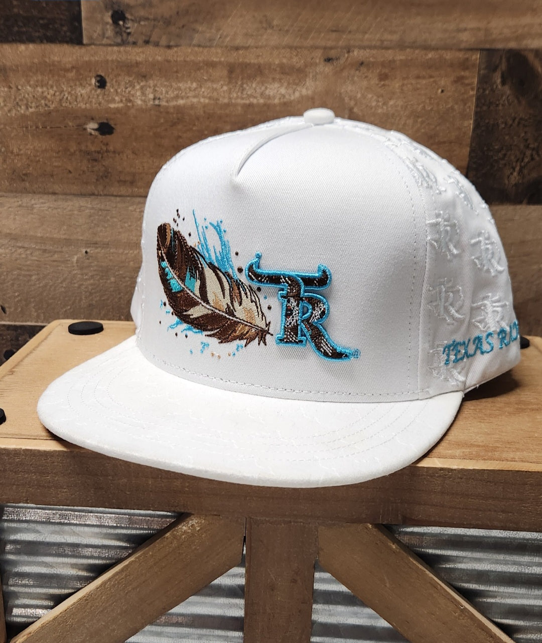 TEXAS RANCH WHITE /TEAL WITH BROWN LEAF CAP