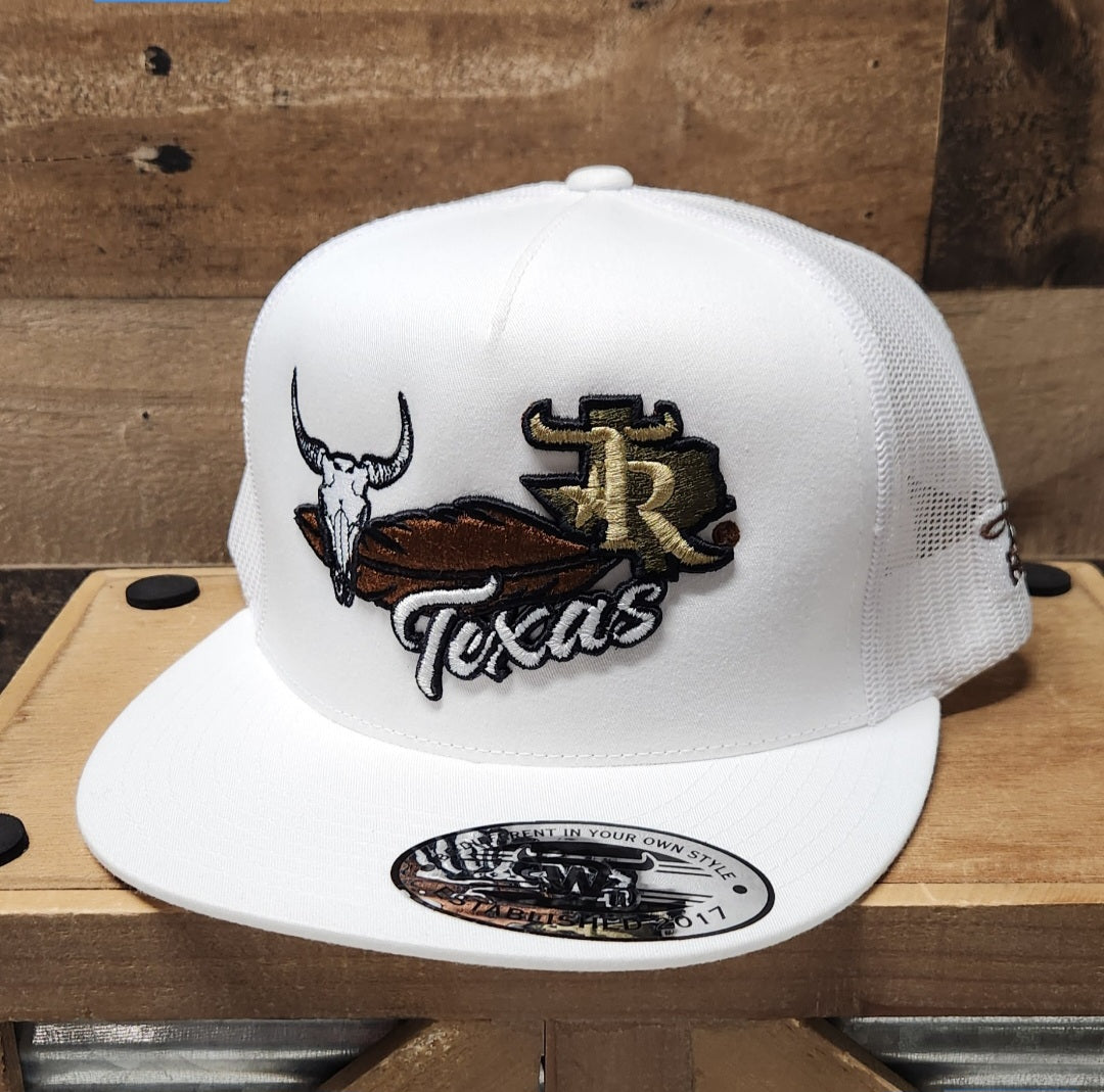 TEXAS RANCH WHITE LONG HORN / BROWN LEAF HAT