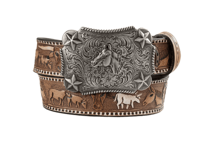 NOCONA BOYS BROWN LONGHORNS AND HORSES BELT - N4444402