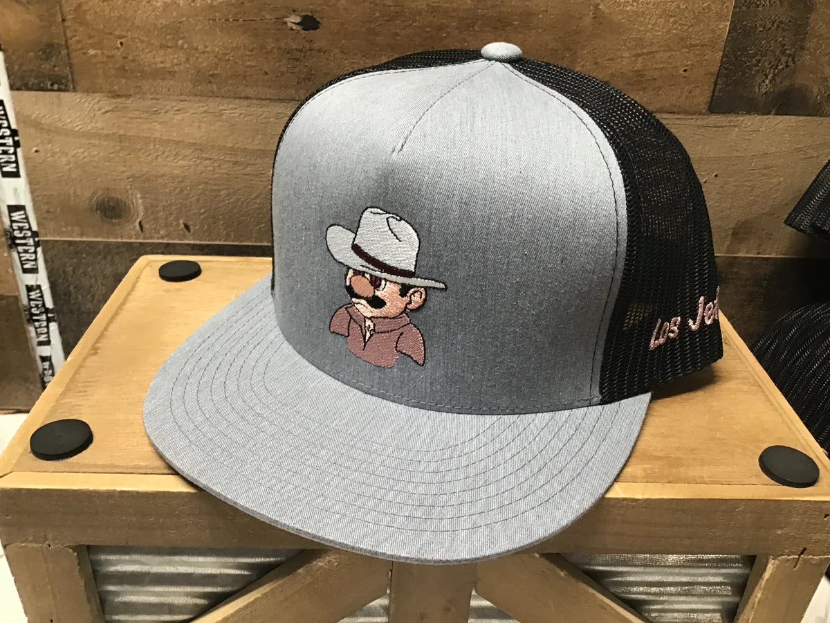 W WESTERN GREY CAP WITH CARTOON COWBOY
