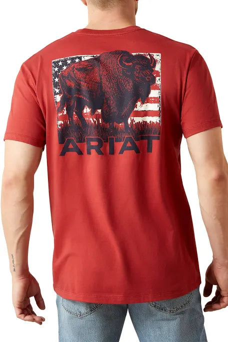 ARIAT MEN BRICK RED BUFFALO FLAG SS TSHIRT -10065897