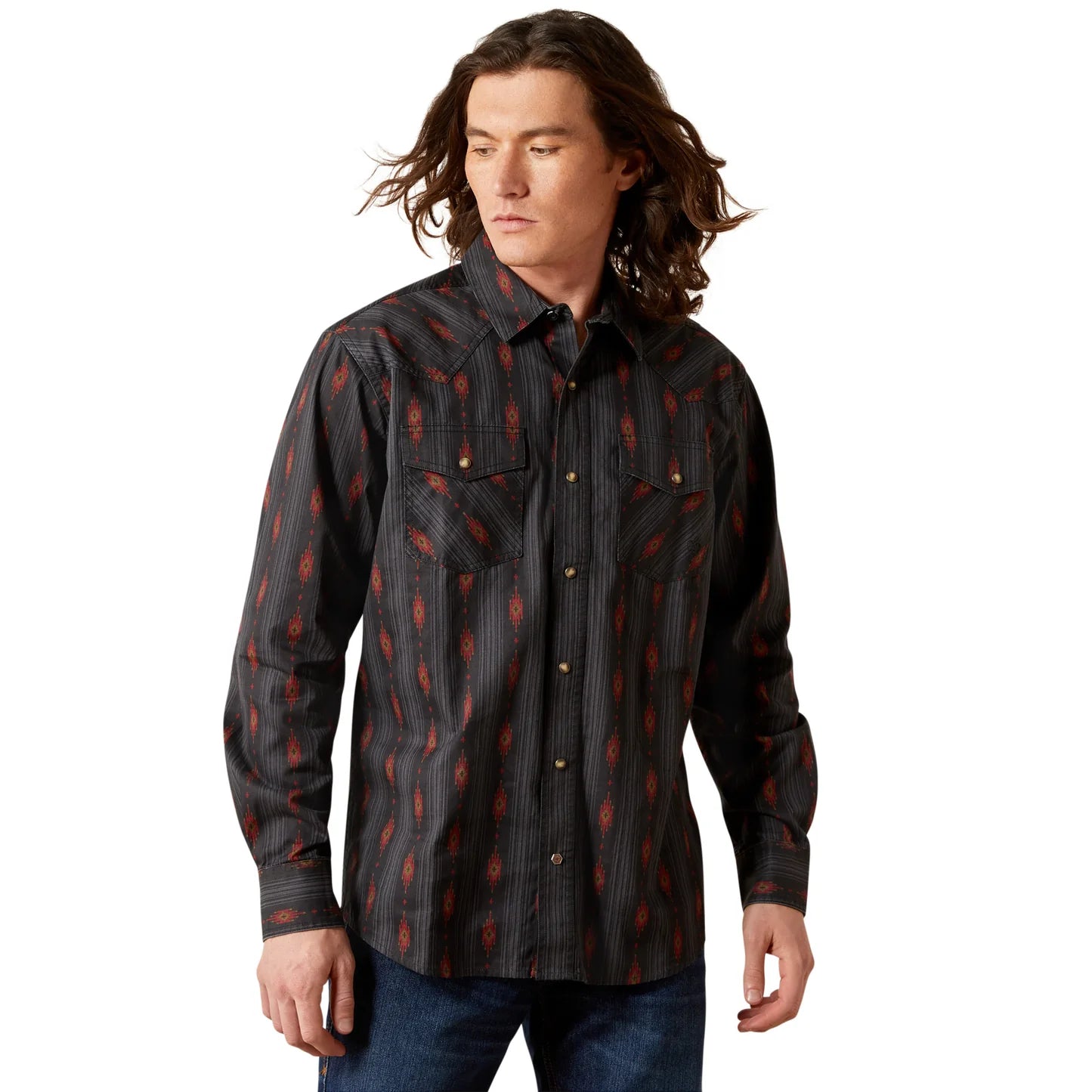 ARIAT MEN BLACK HARREL RETRO SNP LS SHIRT -10065786