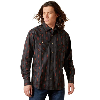 CAMISA ARIAT HOMBRE NEGRA HARREL RETRO SNP MANGA LARGA -10065786
