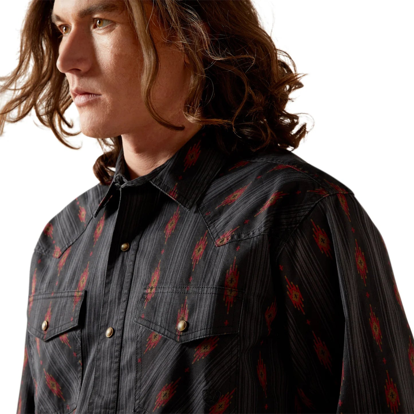 ARIAT MEN BLACK HARREL RETRO SNP LS SHIRT -10065786