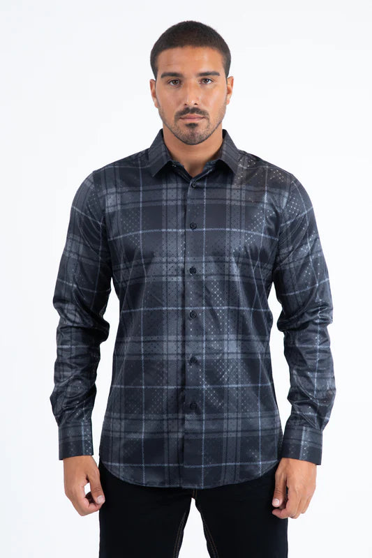 PLATINI MENS MODERN FIT STRETCH FOIL FASHION SHIRT - FPL11494