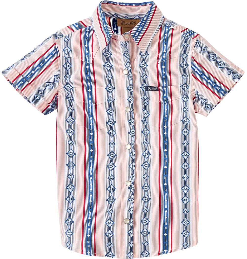 BOY'S WRANGLER LONG SLEEVE SHIRT CORAL AND BLUE 112346580