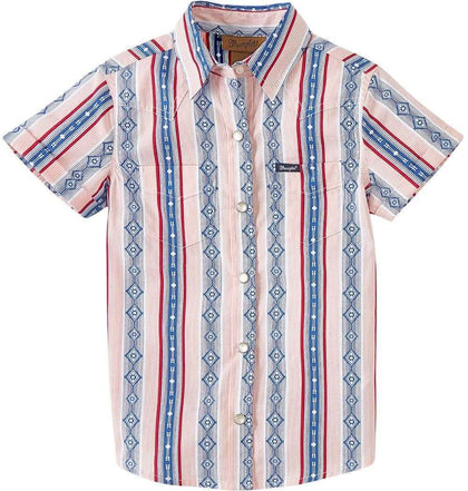 BOY'S WRANGLER SHORT SLEEVE SHIRT CORAL AND BLUE 112346580