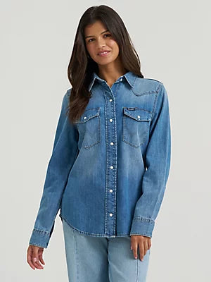 WRANGLER WOMEN DENIM LONG SLEEVE SHIRT 112373748
