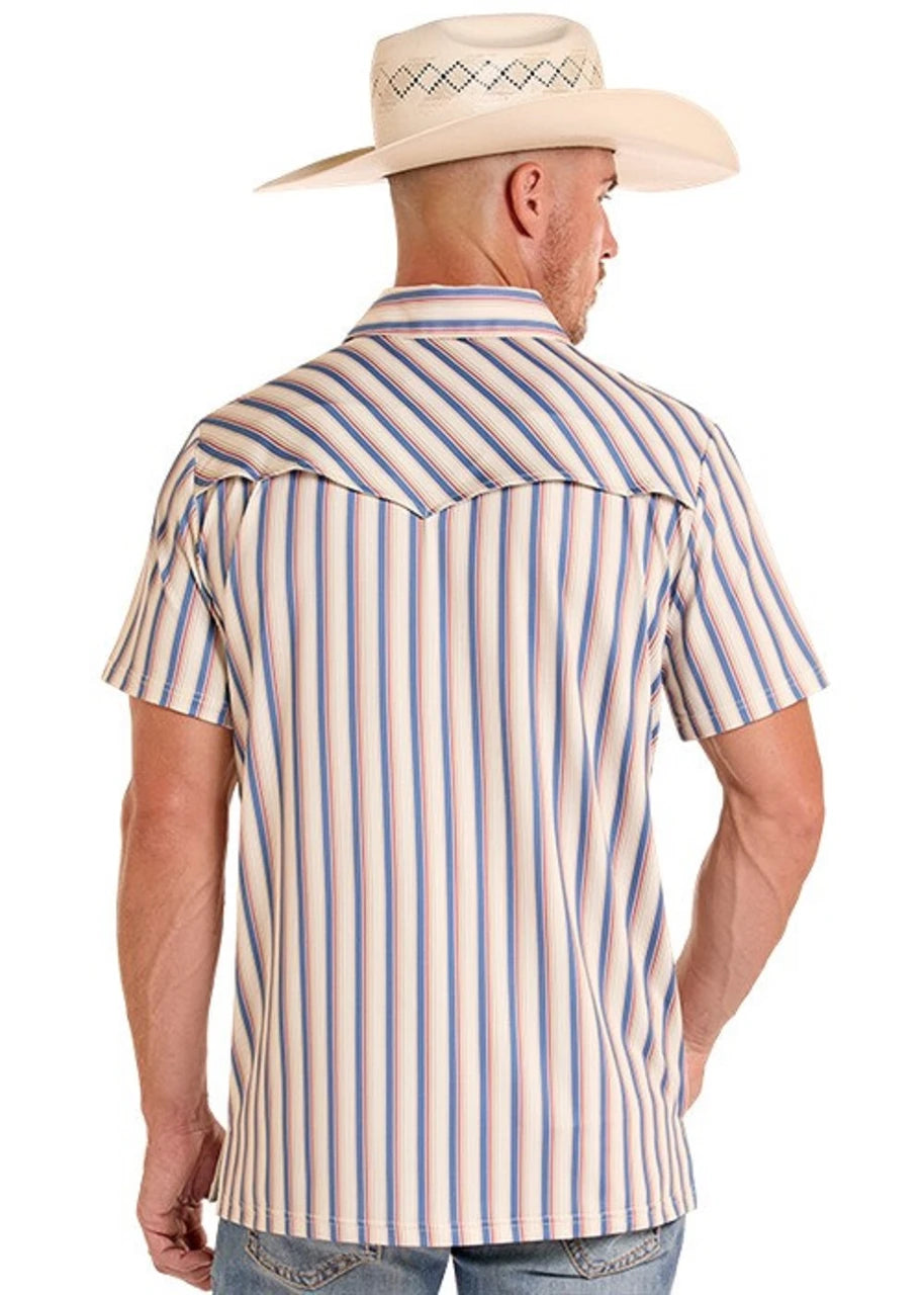 ROCK&ROLL MENS NATURAL WESTERN POLO STRIPES AOP SHORT SLEEVE 
- BM51T09057
