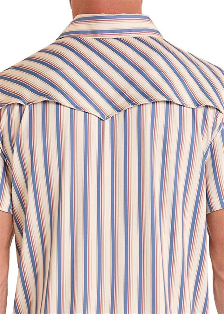 ROCK&ROLL MENS NATURAL WESTERN POLO STRIPES AOP SHORT SLEEVE 
- BM51T09057