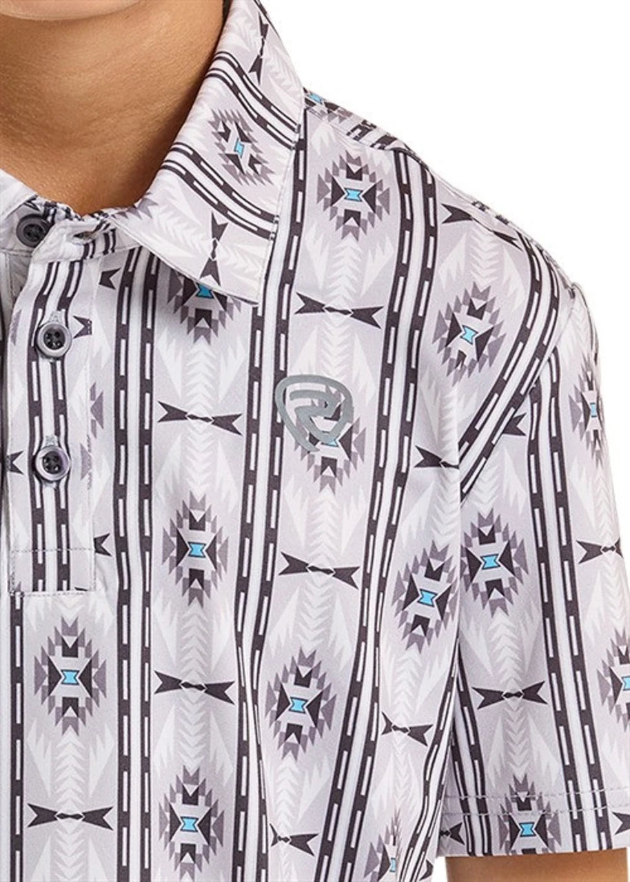 ROCK & ROLL BOYS AZTEC PRINTED POLOS LIGHT GREY - BB51T08724