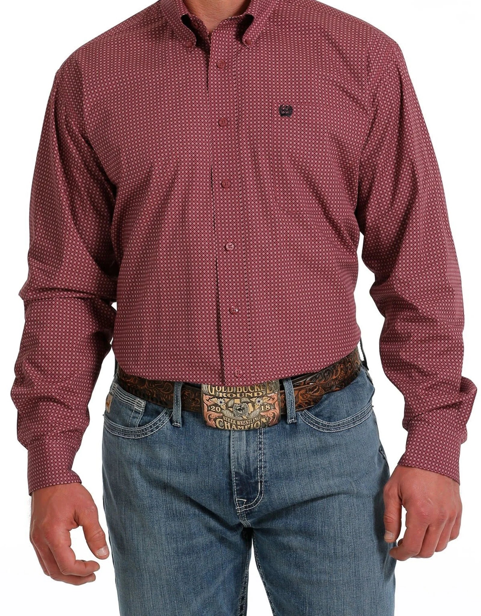 CINCH MEN BOTTON DOWN SHIRT LIGHT PINK CROSS FUSHIA MTW1105595
