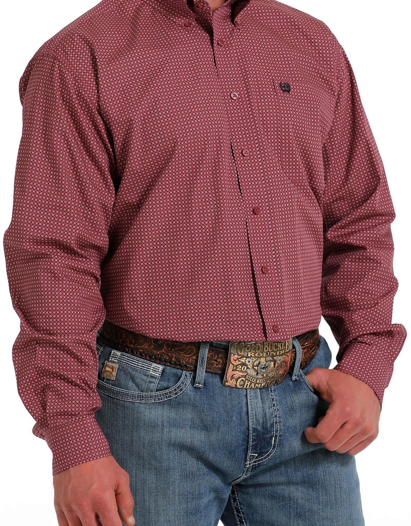CINCH MEN BOTTON DOWN SHIRT LIGHT PINK CROSS FUSHIA MTW1105595