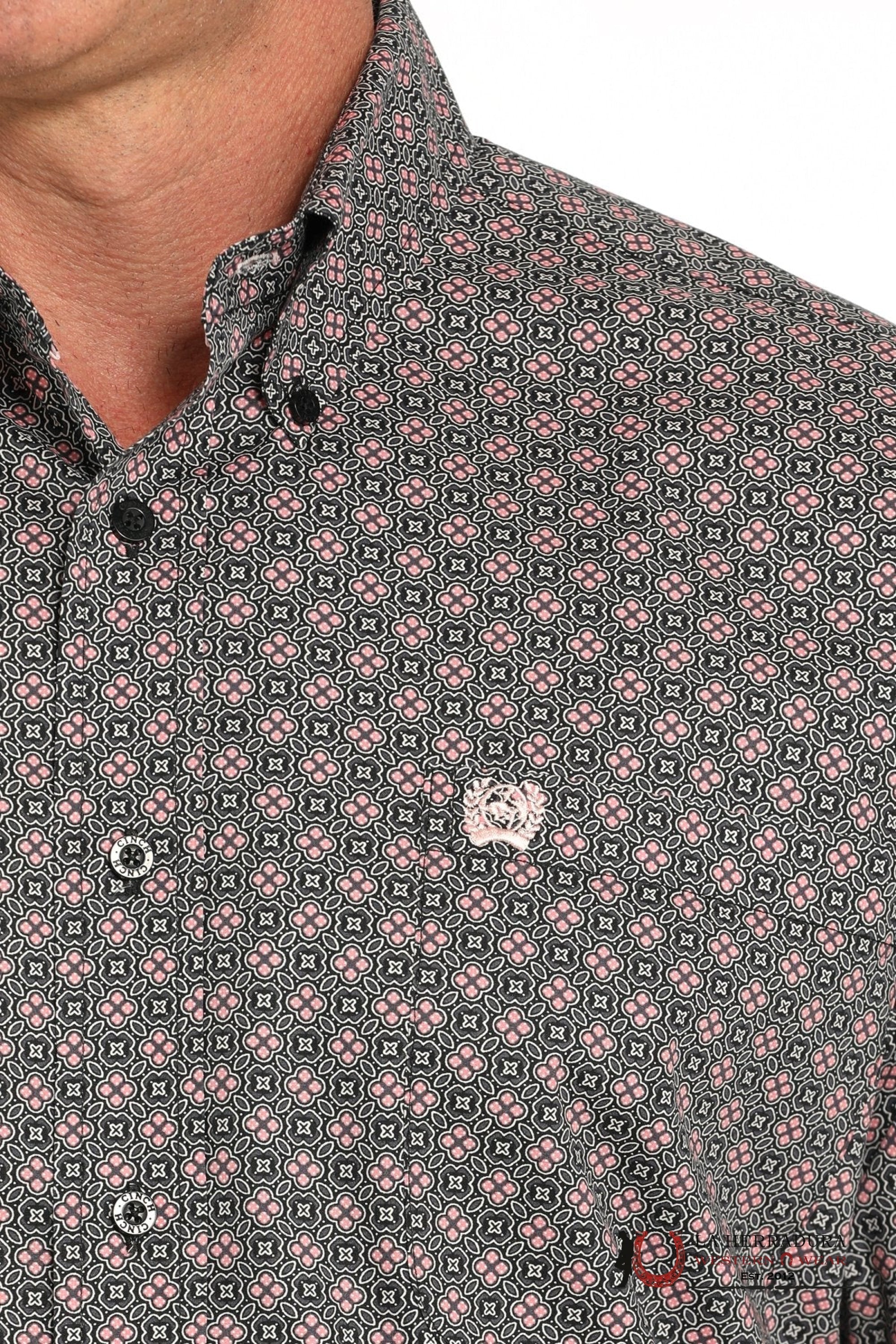 CINCH MEN BOTTON DOWN SHIRT PINK FLOWER DESIGN GREY MTW1105925