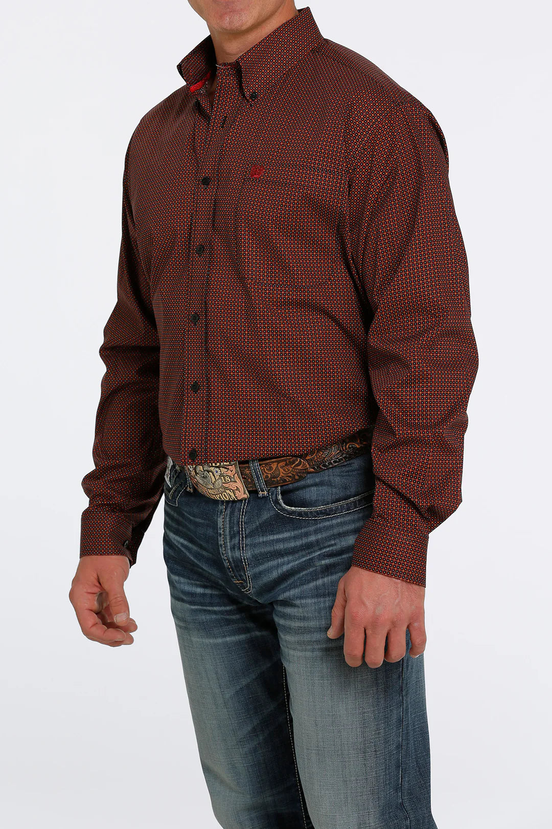 CINCH MEN BOTTON DOWN SHIRT BLACK SQ RED DOTS MTW1105457
