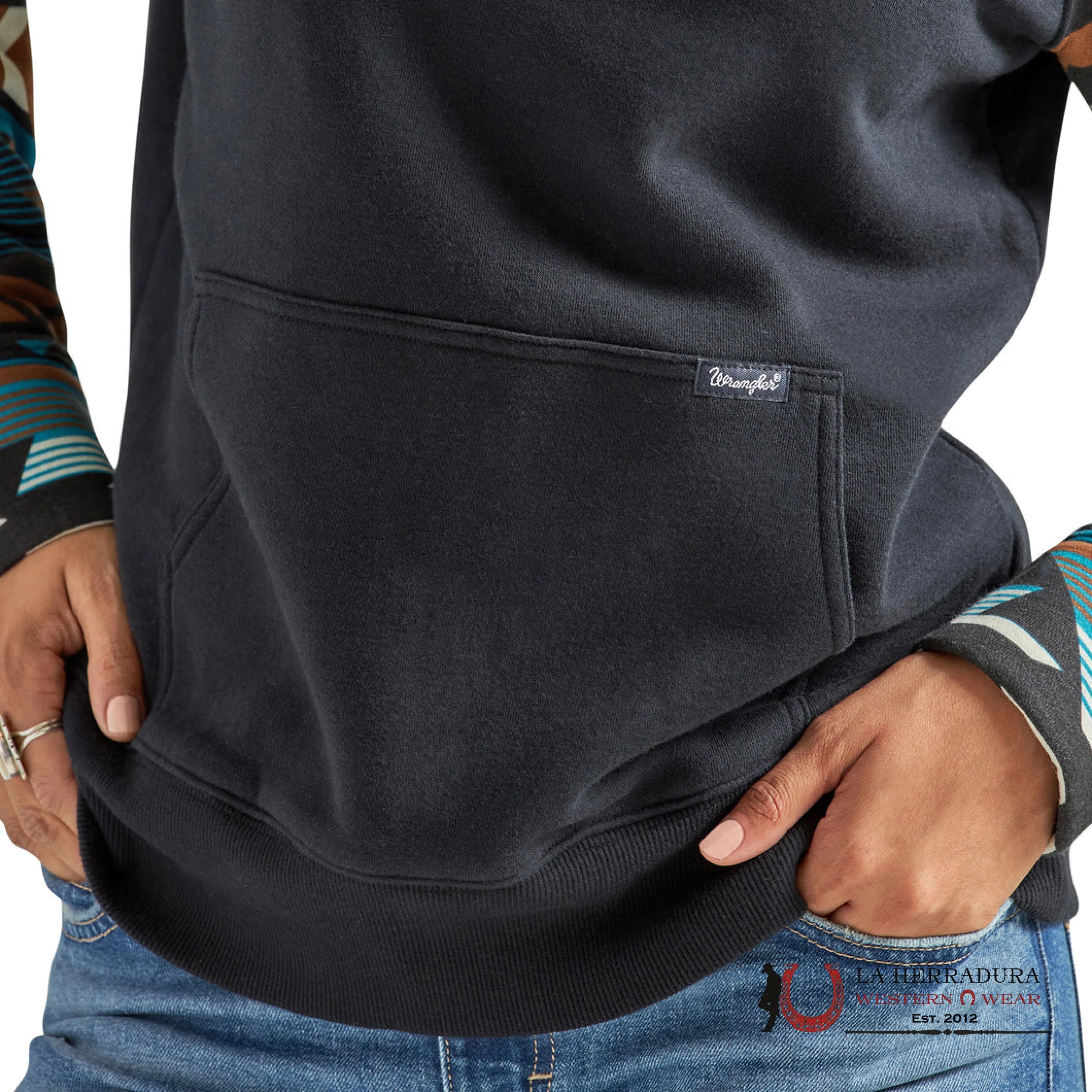 WRANGLER WOMEN BLACK AZTEC HOODIE-112317334