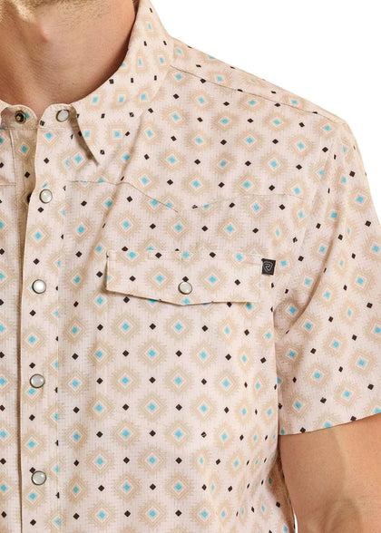 ROCK&ROLL SHIRT MENS TEKMESH  GEO AZTEC PRINT BMN3S08696