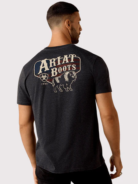 ARIAT MEN AMERICAN BISON SS T-SHIRT CHARCOAL HEATHER 10071195