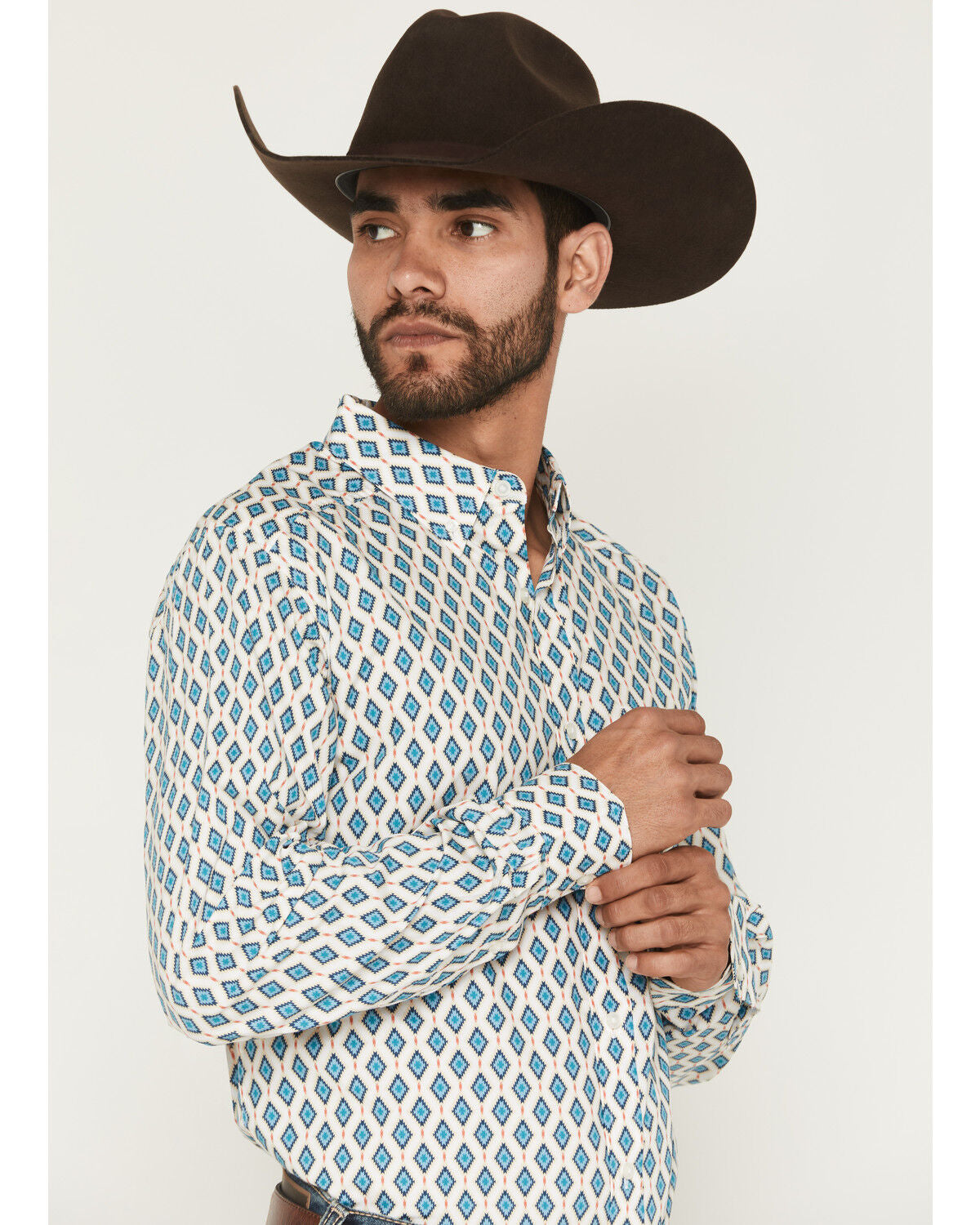 ARIAT MEN JAZIEL FTD LS SHRT WHITE SOUTHWEST  DIAMOND 10071036