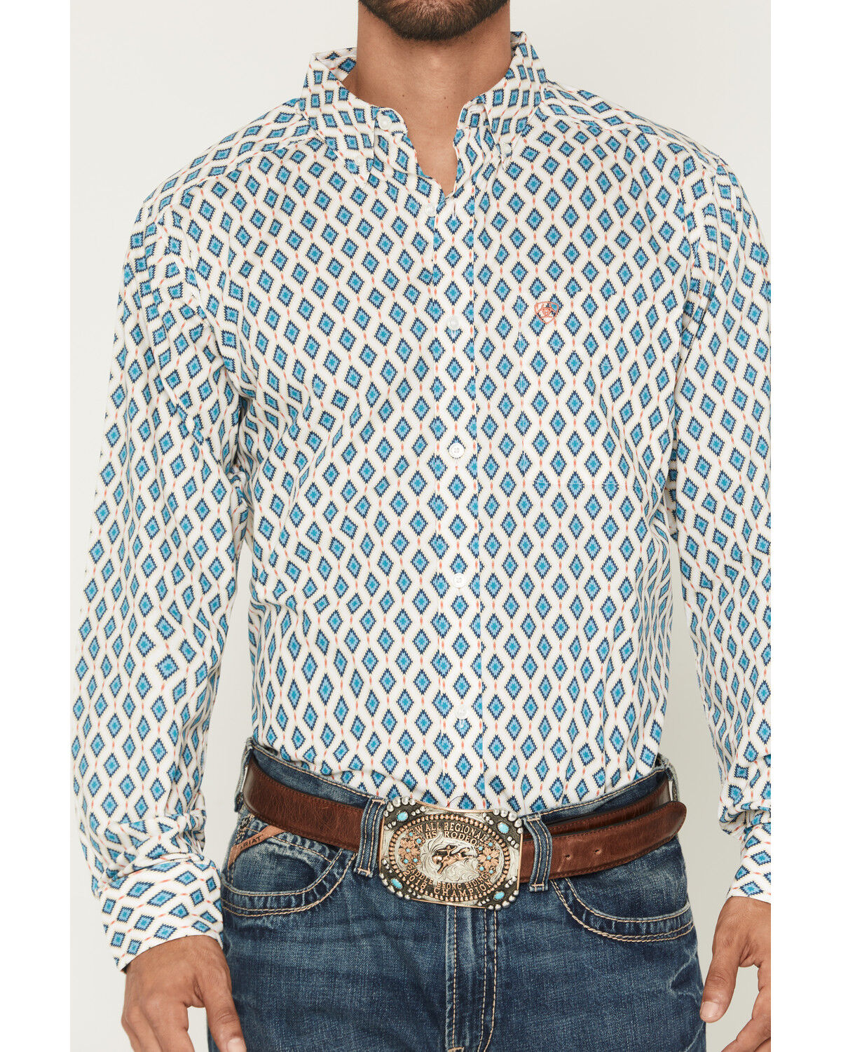 ARIAT MEN JAZIEL FTD LS SHRT WHITE SOUTHWEST  DIAMOND 10071036