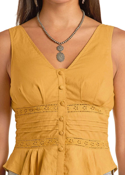 CAMISETA SIN MANGAS CON OJALES Y LENTEJUELAS DORADAS ROCK&ROLL BW20T08773