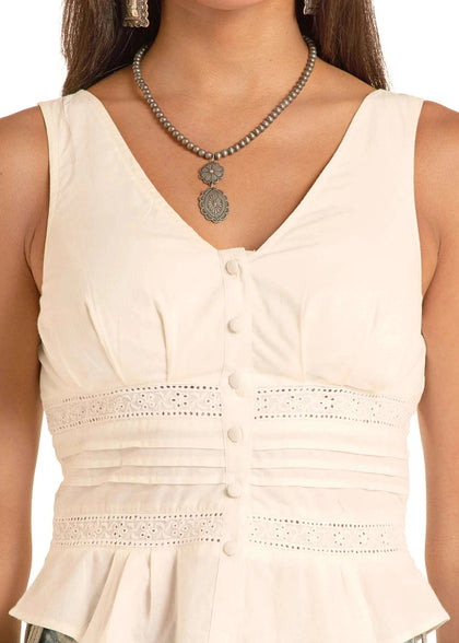 CAMISETA DE TIRANTES NATURAL CON OJALES ROCK&ROLL BW20T08773