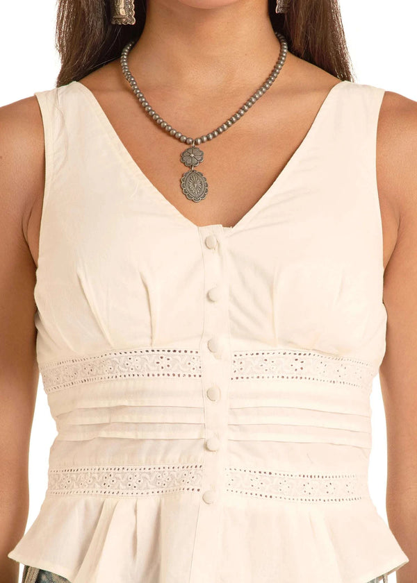 ROCK&ROLL EYELET INSENT NATURAL TANK TOP BW20T08773