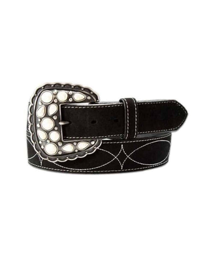 ANGEL RANCH BELT WOMEN BLACK & SILVER STITCH BOOT STONE - D140010801