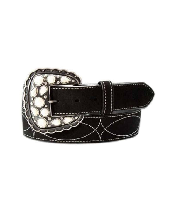 ANGEL RANCH BELT WOMEN BLACK & SILVER STITCH BOOT STONE - D140010801
