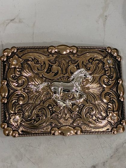 ALL COPPER RUNNING HORSE SQUARE BUCKLE