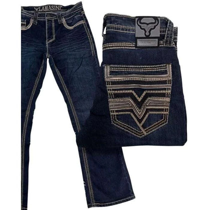 LAMASINI MENS JEANS MODERN BOOTCUT DARK BLUE LAM26502