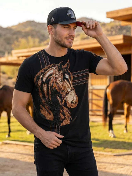 CAMISETA NEGRA LAVERITA CON CABALLO COBRE-LAV94787