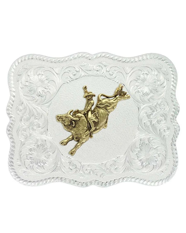HEBILLA DE PLATA PARA CINTURÓN DE JINETE DE TOROS MONTANA SILVERSMITH