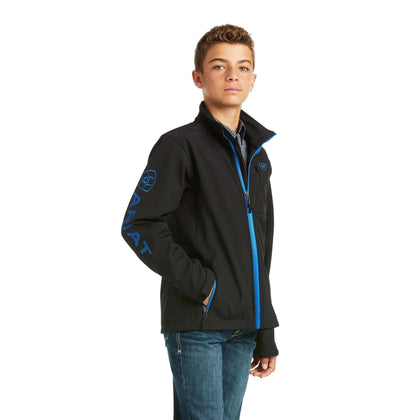 ARIAT YOUTH SOFT SHELL LOGO JKT BLACK/ COLBALT 10037363
