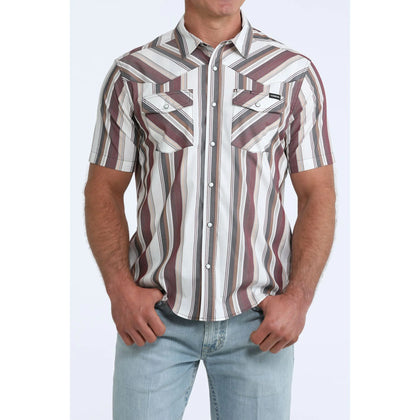 CAMISA CINCH DE HOMBRE DE MANGA CORTA A RAYAS BLANCAS Y MULTICOLOR - MTW1402015
