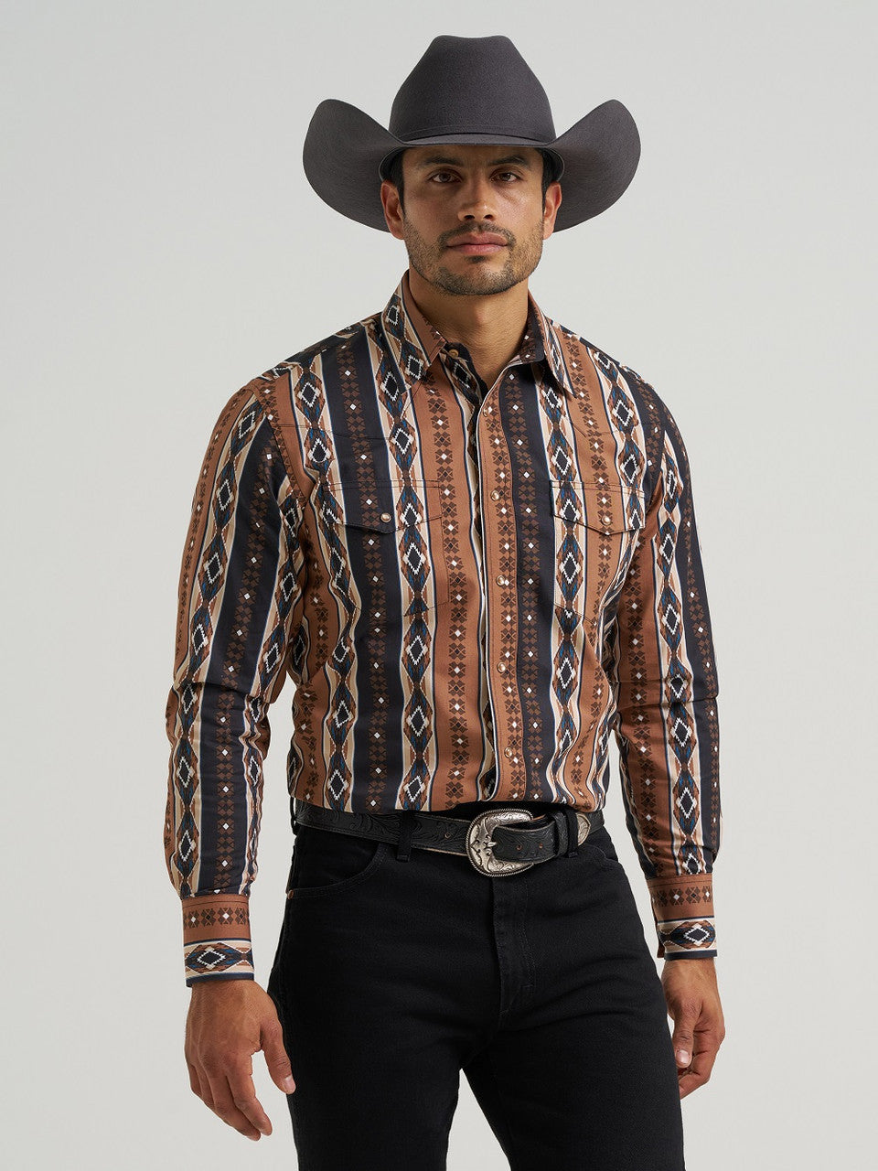 WRANGLER BROWN AZTEC LS SHIRT - 112381991