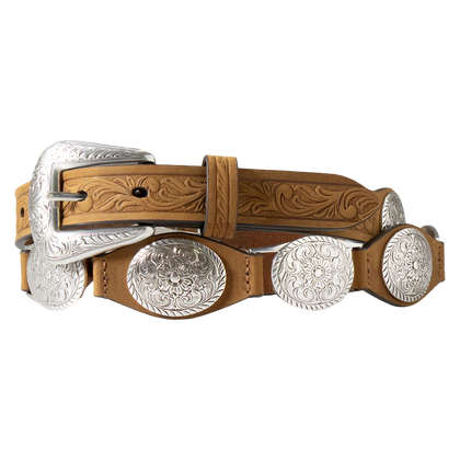 NOCONA WOMEN LIGHT BROWN WESTERN BELT WITH SILVER FLOWER CONCHO-N320005802
