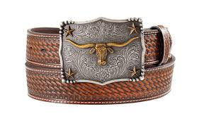 WESTERN BELT MENS BROWN LONGHORN  D100021302