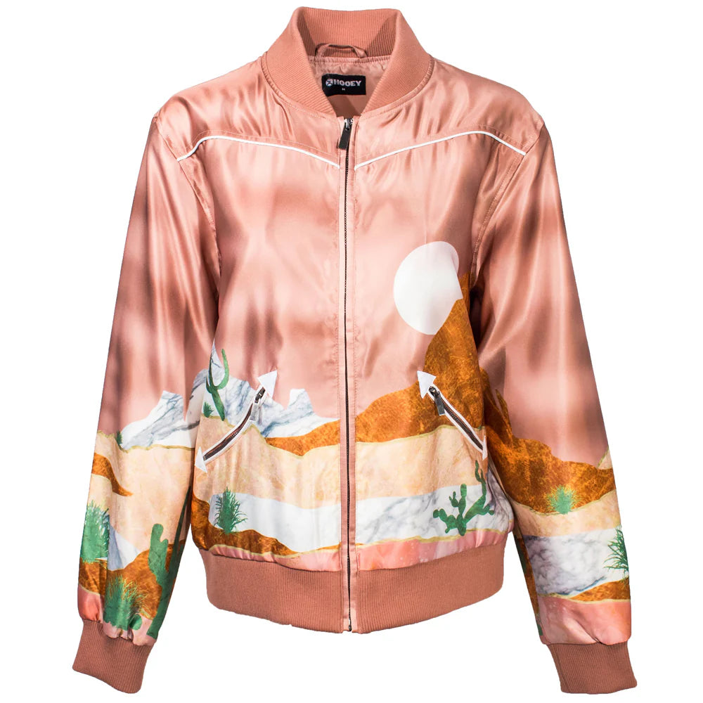 HOOEY LADIES BOMBER JACKET PINK WITH DESERT LANDSCAPE