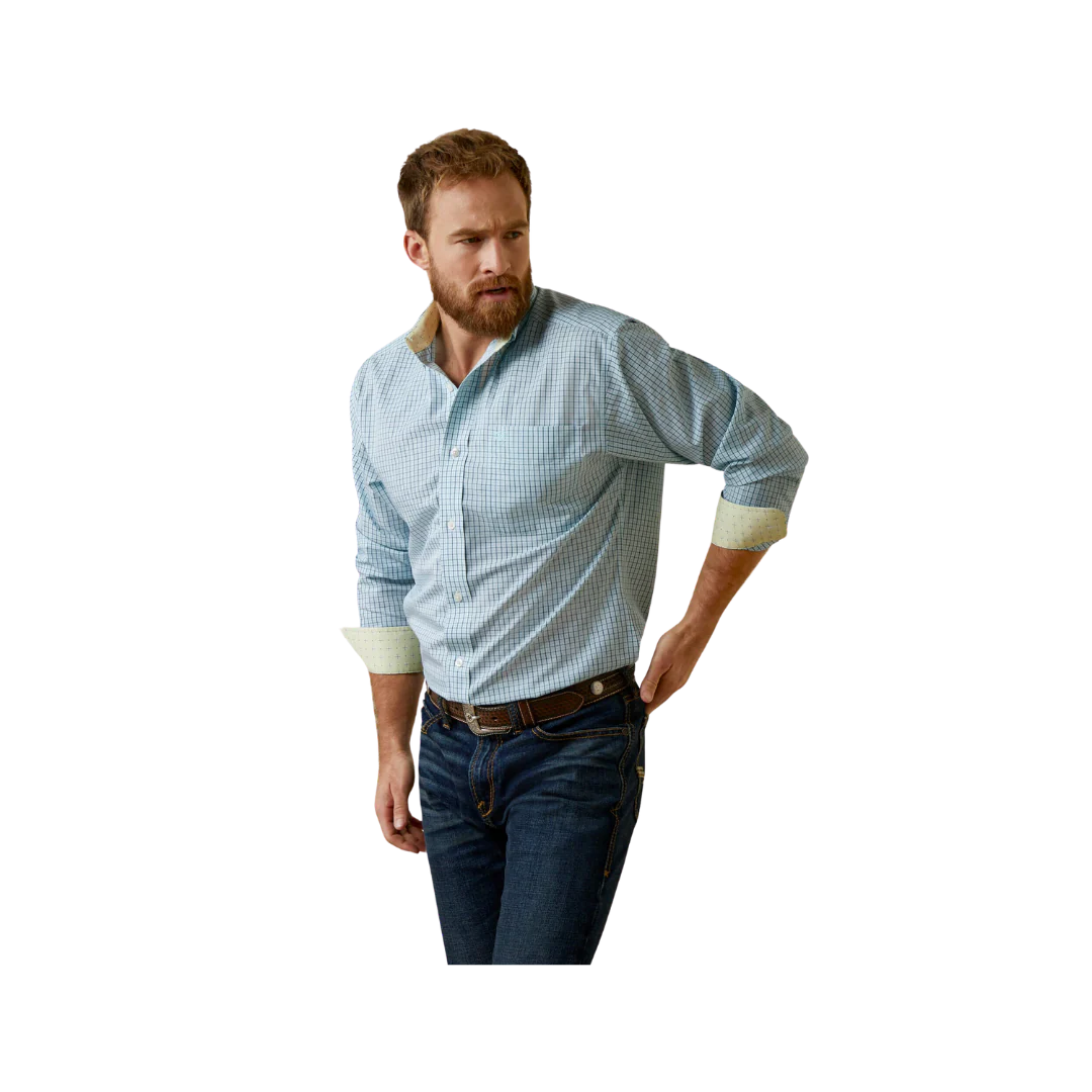 ARIAT MEN WF COLTEN FTD LS SHRT AQUA 10044905