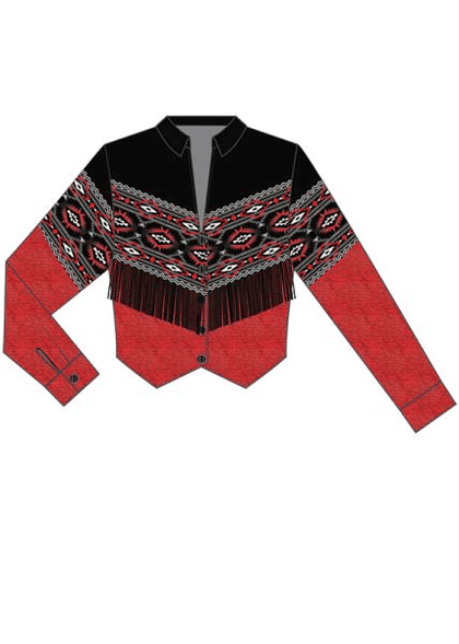CAMISA ROCK AND ROLL MUJER ROJA RETRO AZTECA CON BORDE Y FLECOS A PRESION BWN2507778