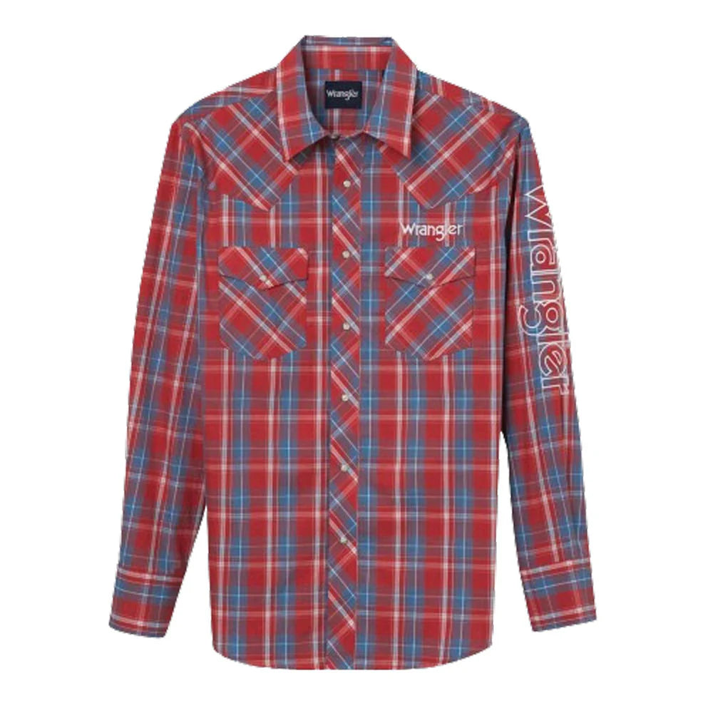 WRANGLER BLUE / RED SQUARE LONG SLEEVE SHIRT -112344433