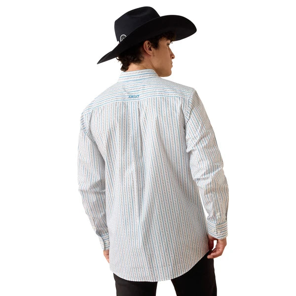 ARIAT MEN’S CROW FTD LS SHRT WHITE LONGHORN STRIPE 10079419