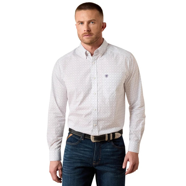 ARIAT MEN’S PACE LS SHRT WHITE GEOMETRIC PRINT 10079421
