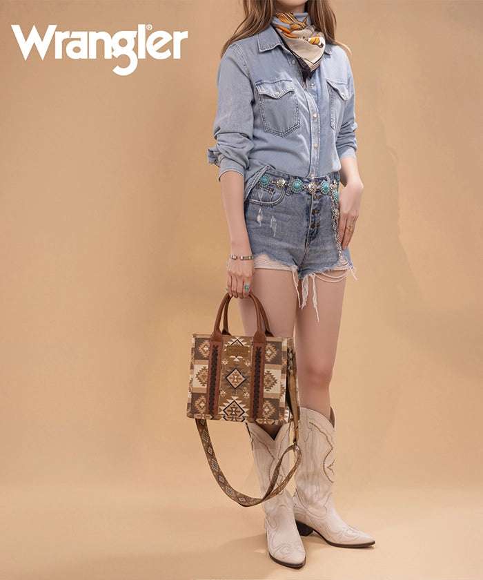 WRANGLER AZTEC PATTERN DUAL SIDED PRINT TOTE BAG 8120SBR Laherradurawwnc.com