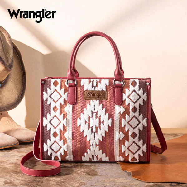 WRANGLER SHERPA AZTEC CANVAS TOTE/CROSSBODY BURGUNDY 8119BDY