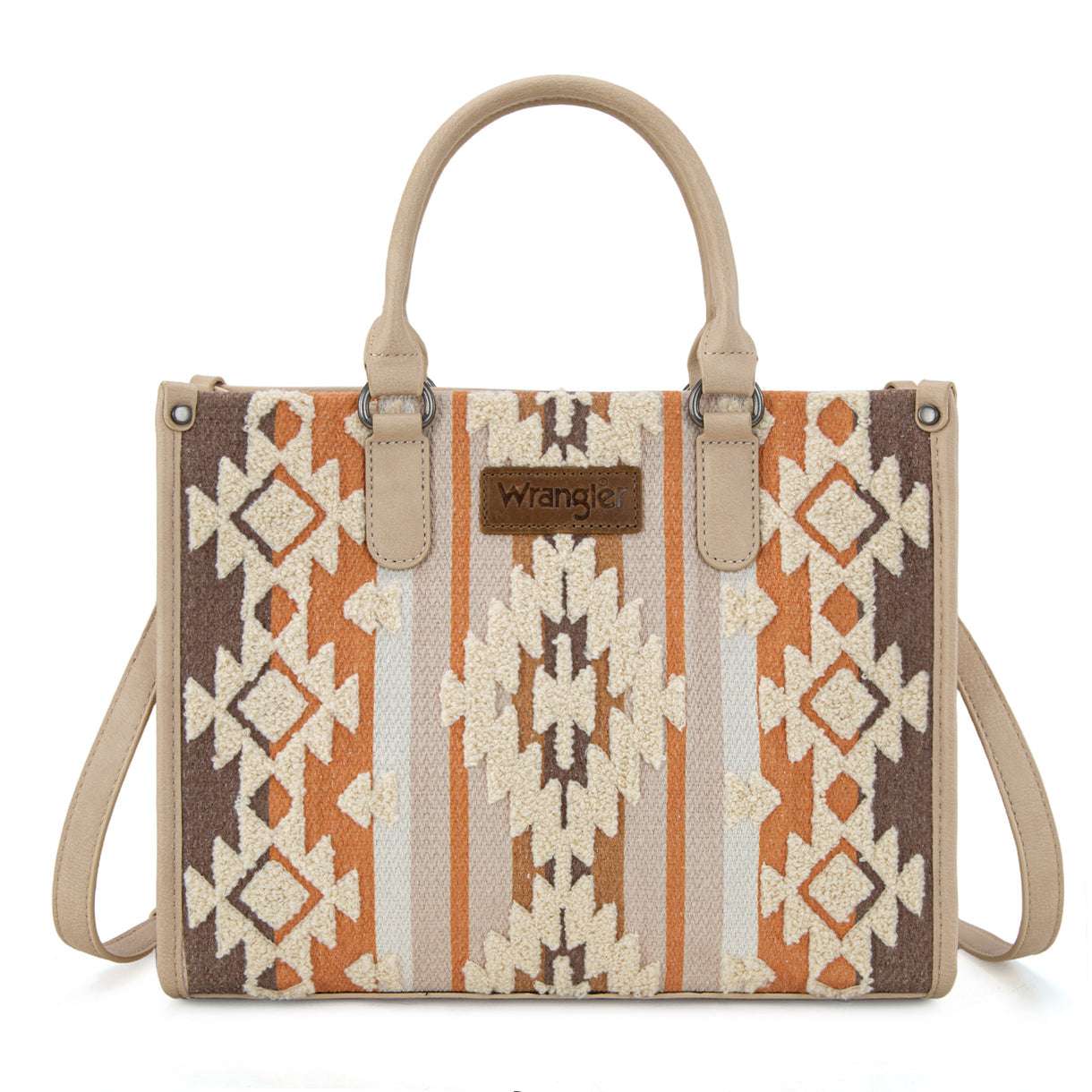 WRANGLER SHERPA AZTEC CANVAS TOTE/CROSSBODY BEIGE ORANGE 8119TN Laherradurawwnc.com